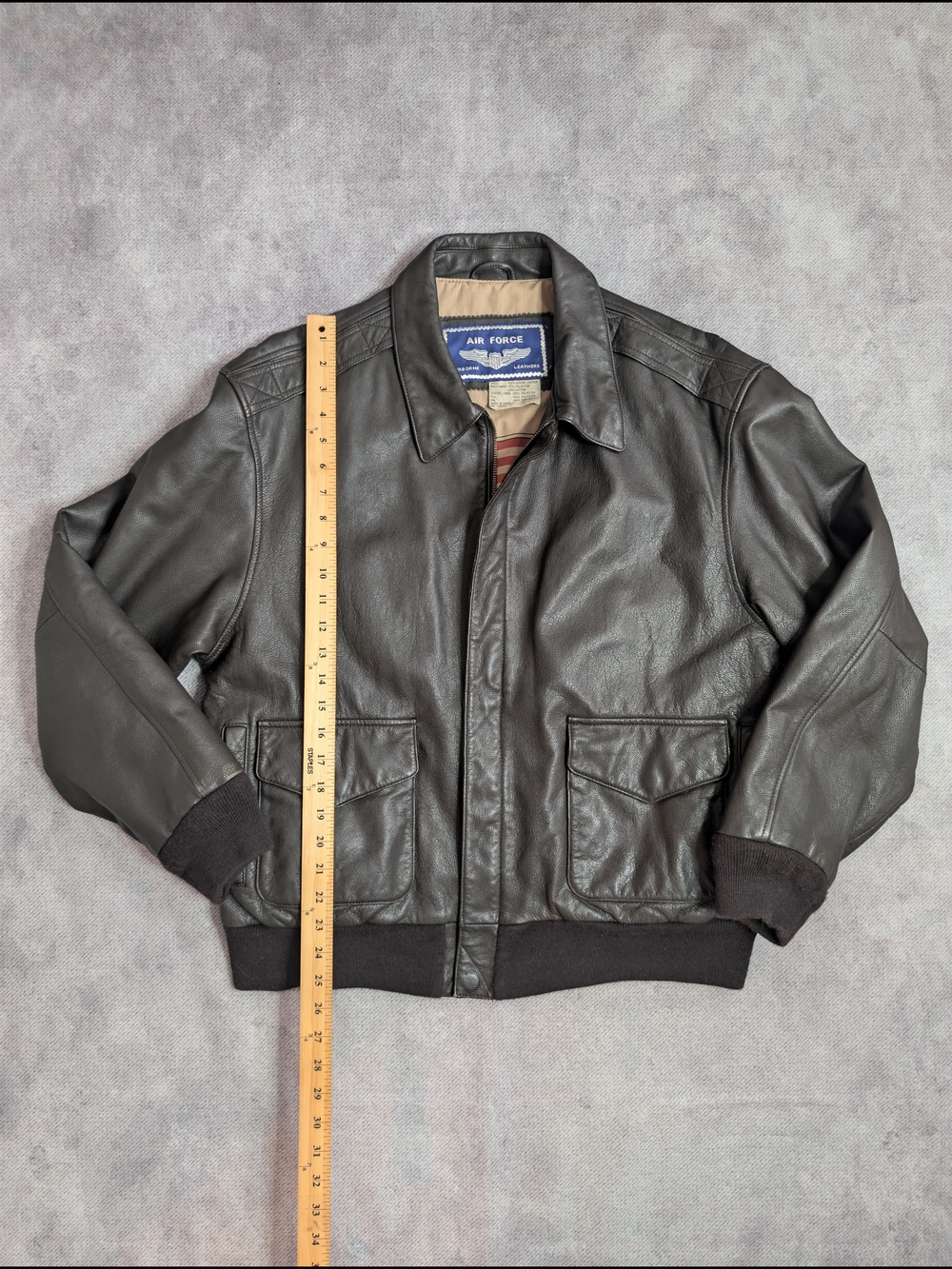 Air Force Airborne Leathers Jacket Mens  Size L Dark Brown Bomber USA Flag Lined - Picture 6 of 10